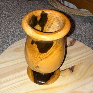 Hand Crafted Hand Turned Brown Wood Vase 5” X 3”